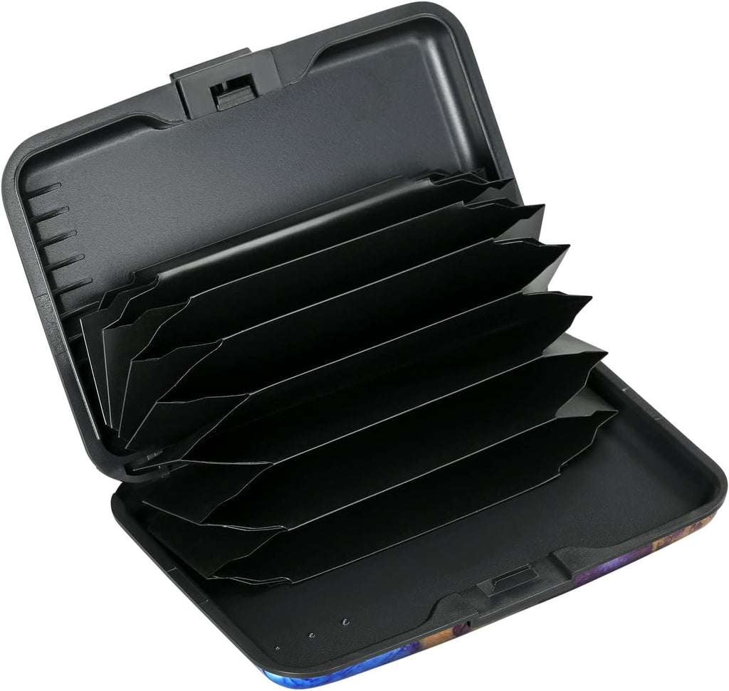 ELFISH Mini RFID Aluminum Wallet Credit Cards Holder Business Card Case Metal ID Case for Men Women（Light Purple Marble