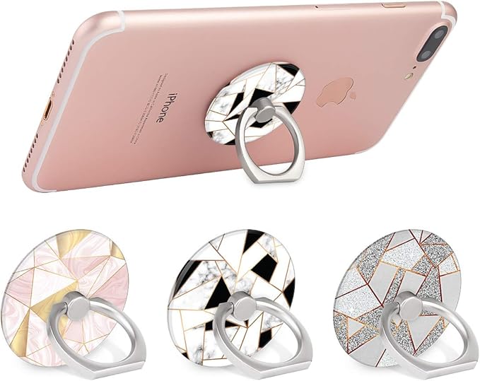 Bonoma Phone Ring Grip, 3 Pack Geometric Marble 360 Degree Rotation 180 Degree Flip Finger Ring Stand Holder Compatible with Smartphones and Tablets