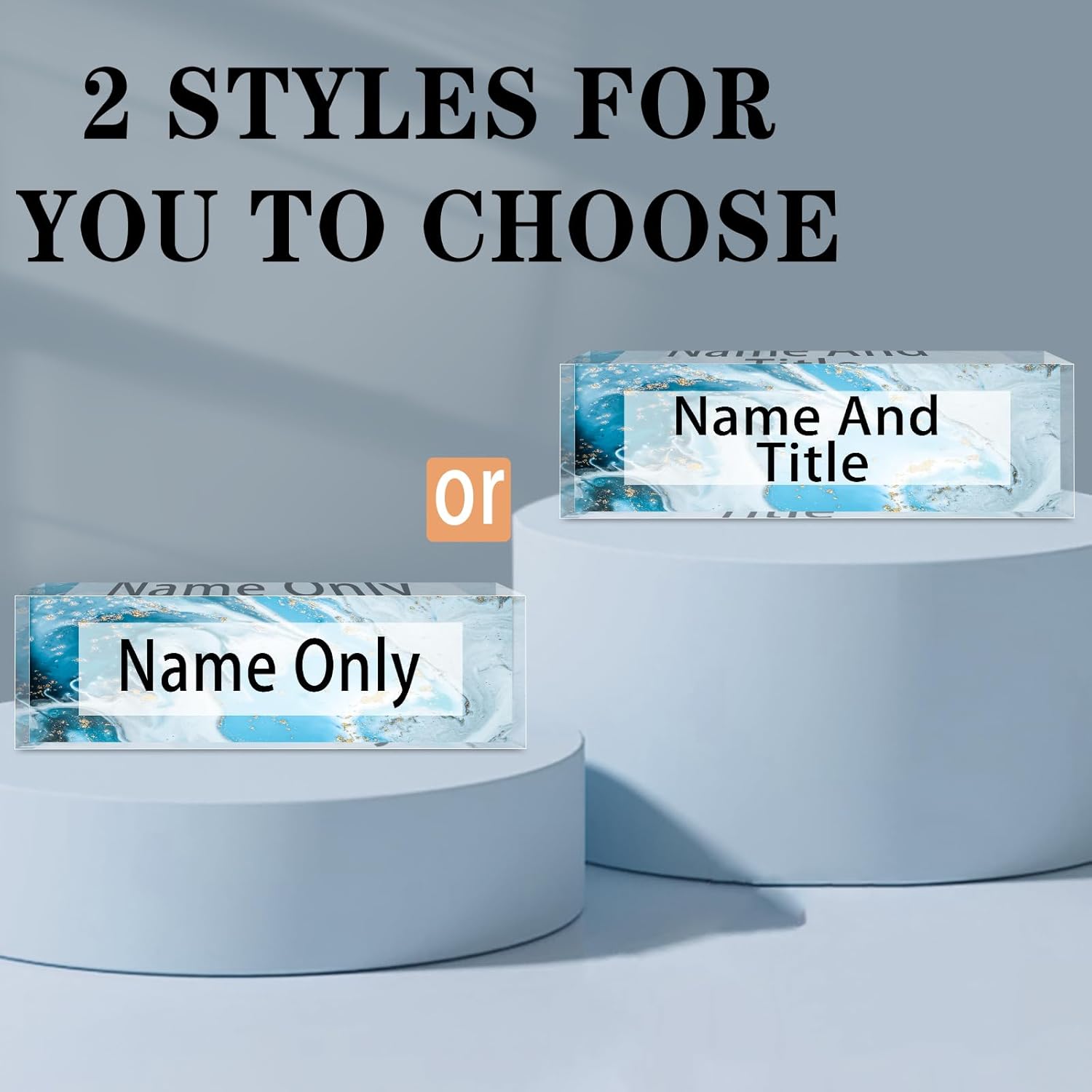 Name Plate for Desk Personalized, Acrylic Desk Decorations, Employee Appreciation Gifts, Custom Office Gifts for Coworkers, Boss, Teacher, Nurse (Blue Gold Marble)