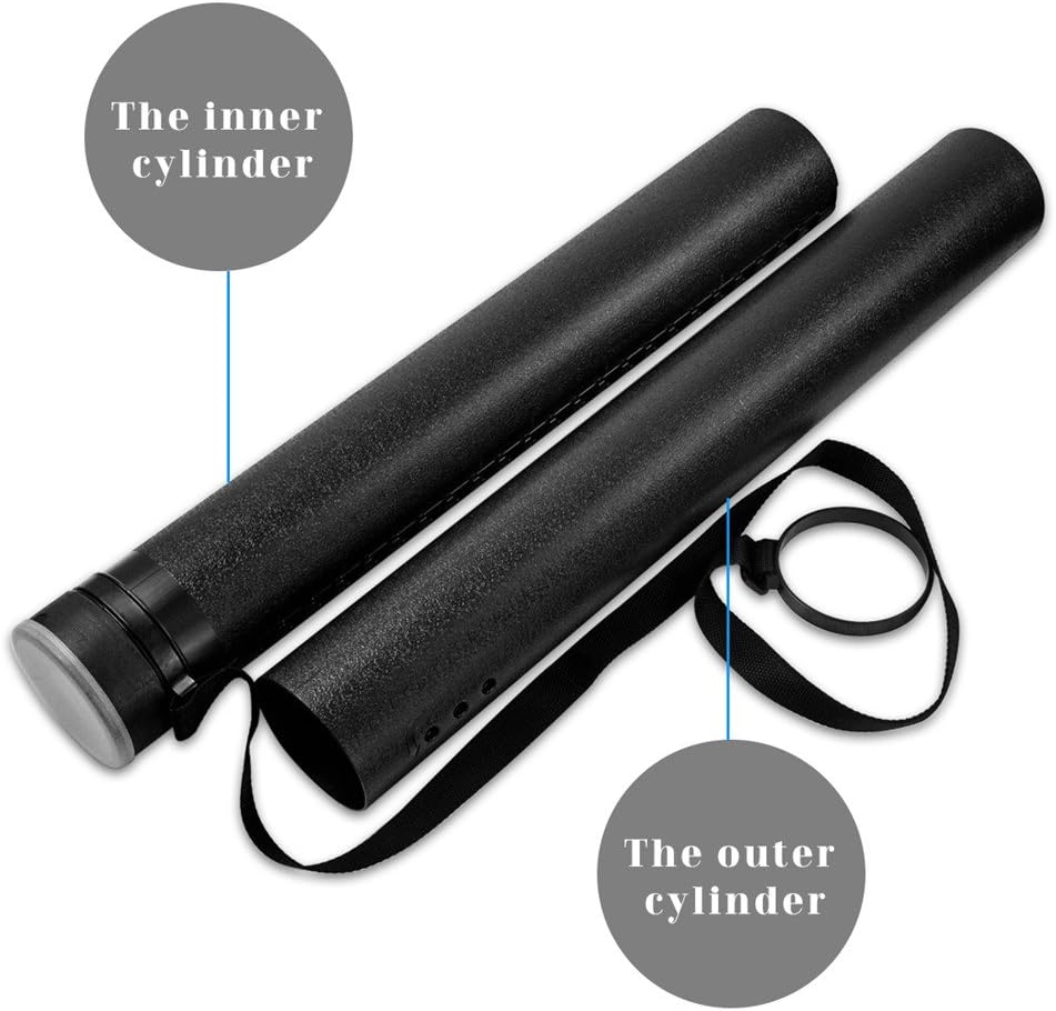 DEWEL Document Tube,Plastic Expanding Poster/Art/Document Storage Tube 24.5 to 40 inches Adjustable with Carrying Strap Waterproof and Light-Resistance Telescoping Carrying Case (Black-Large Size)