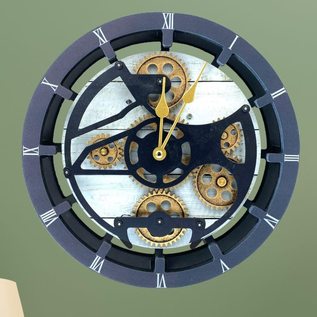 The Gears Clock Desk Clock 10 inches with Real Moving Gears Convertible into Wall Clock (White Farmhouse)