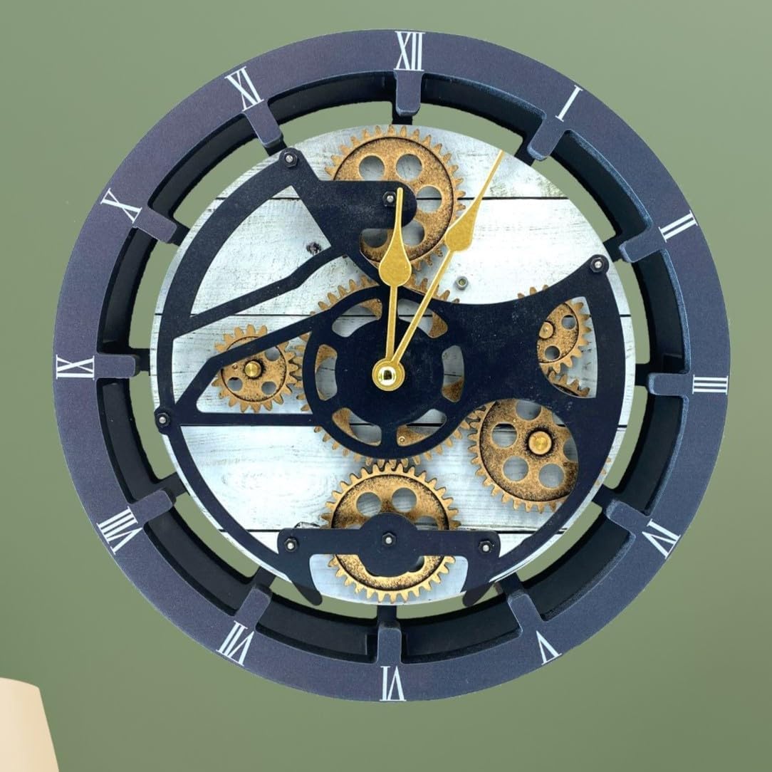 The Gears Clock Desk Clock 10 inches with Real Moving Gears Convertible into Wall Clock (White Farmhouse)