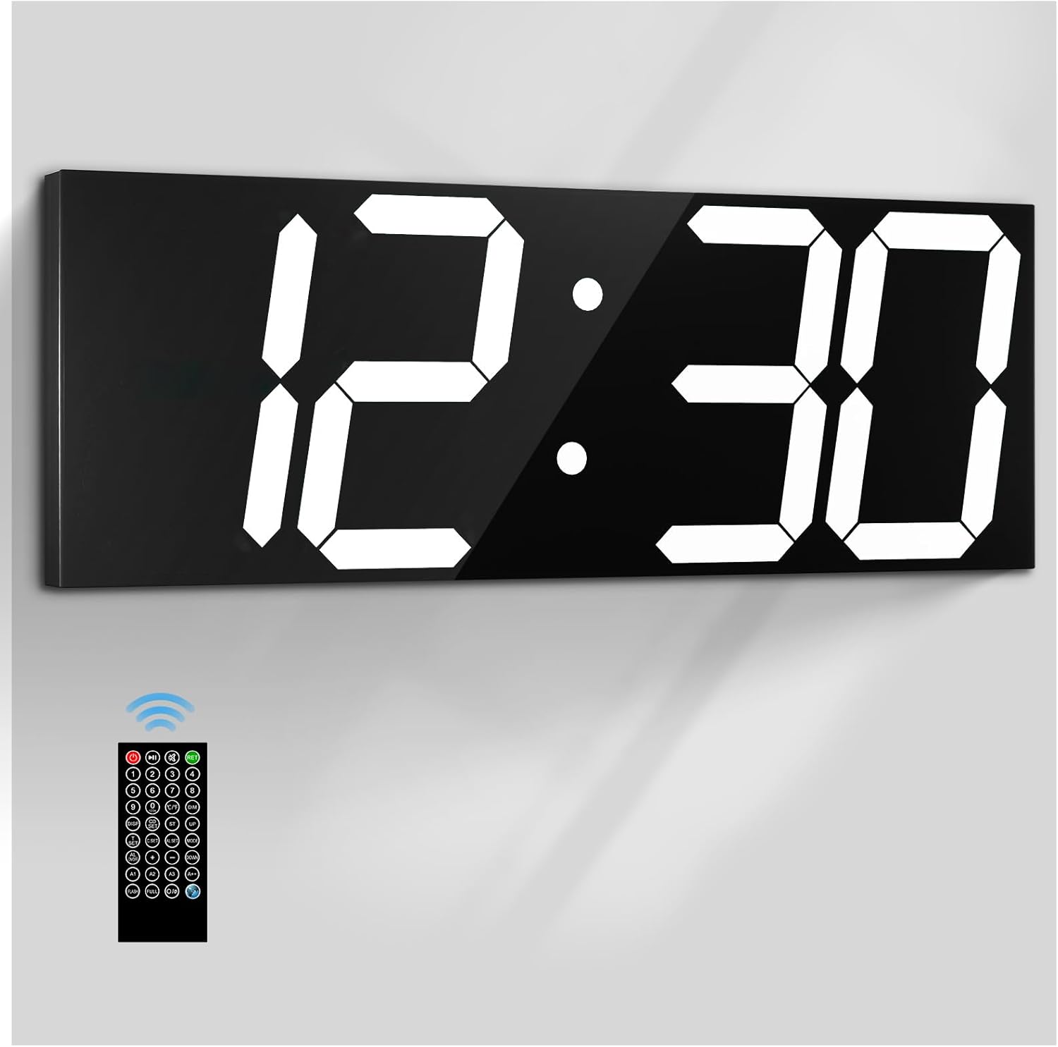 18.7in Large Digital Wall Clock,LED Digital Clock with Big Number,Multi-Function Remote Controlled Wall Clock with Timer, Alarm and Calendar Display(White)