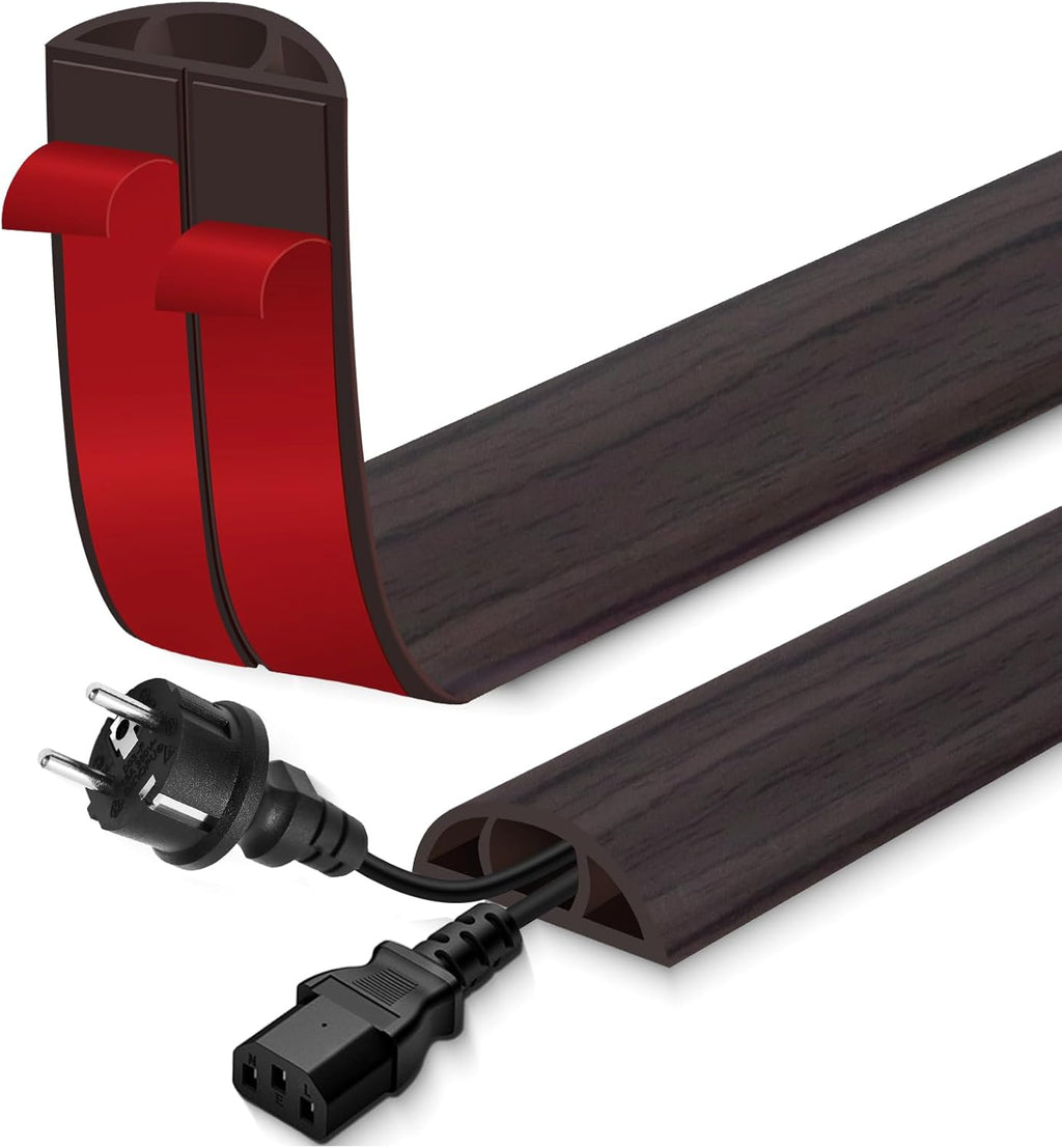 Floor Cord Cover for Wires on Floor Self Adhesive Cord Hider Floor Cable Management Wire Covers for Cords Protector Prevent Cable Trips Cord Cavity W 0.47" x H 0.27", Black Walnut, 20Ft