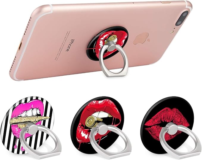 Bonoma Phone Ring Stand, 3 Pack Lips 360 Degree Rotation Finger Grip Stand Holder Compatible with Smartphones and Tablets