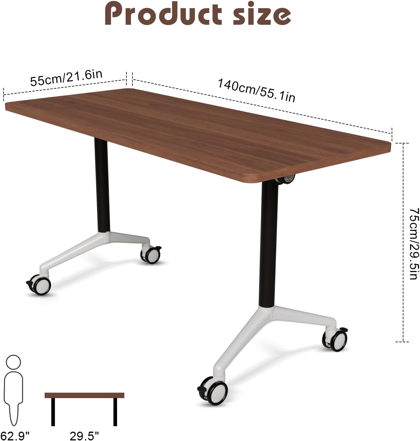 Conference Room Table with Flip-Top Design for Dynamic Meetings, Business Table Computer Desk with Heavy-Duty Frame,Foldable Seminar Meeting Tables for Home Office (4, A, 55.1IN)