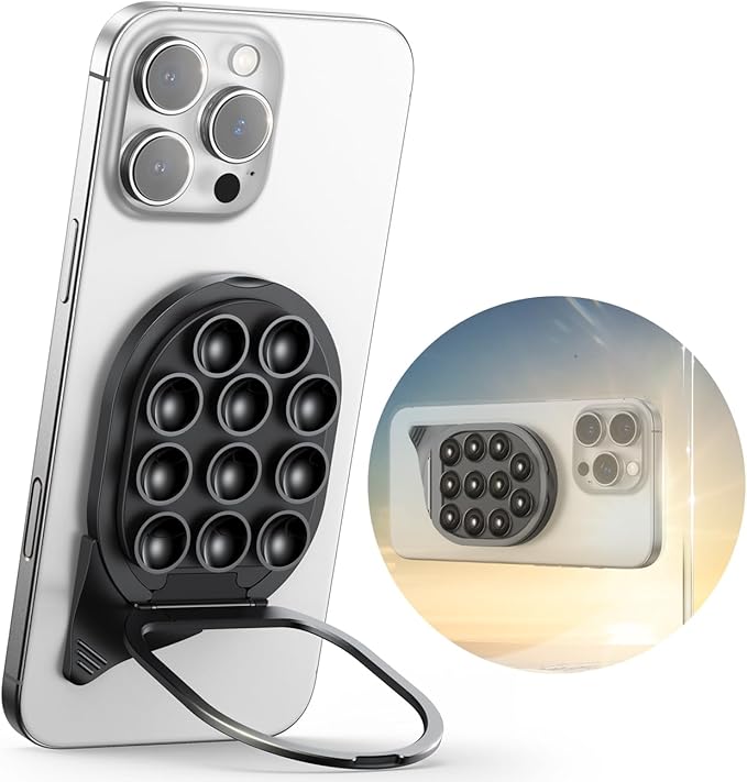 JOYROOM Suction Cup Phone Mount, Magsafe Phone Grip with Pull Ring, Silicone Suction Phone Ring Stand for iPhone Samsung Android, Cell Phone Grip Holder for Creators, Selfies, Fitness