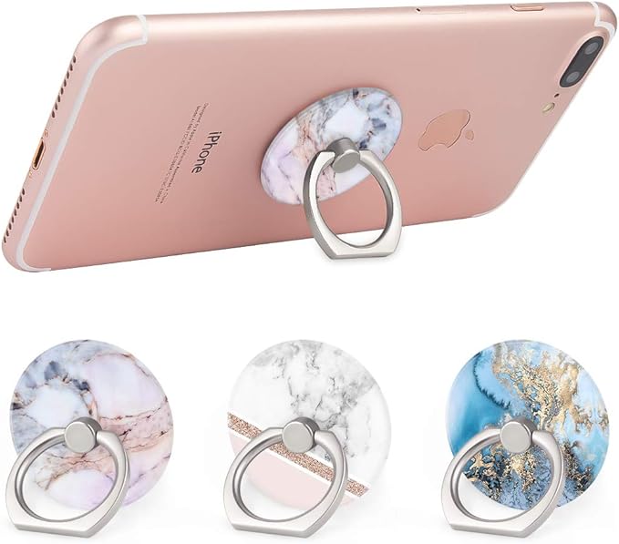 Bonoma Cell Phone Ring Holder Stand, 360 Rotation 3-Pack Universal Smartphone Ring Grip Stand Compatible with Smartphones and Tablets Marble