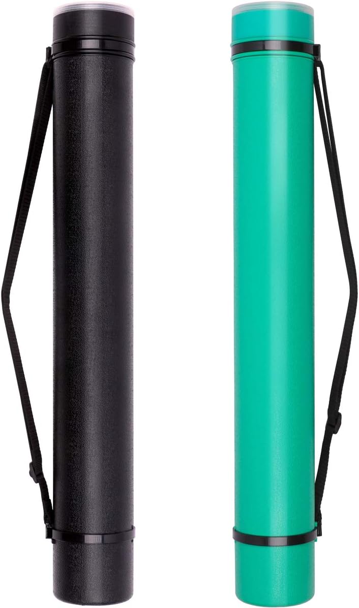 TRANSON 2-pack Durable Poster Storage Tube with Straps 24"-40" Extendable for Blueprints, Artwork, Maps, Posters