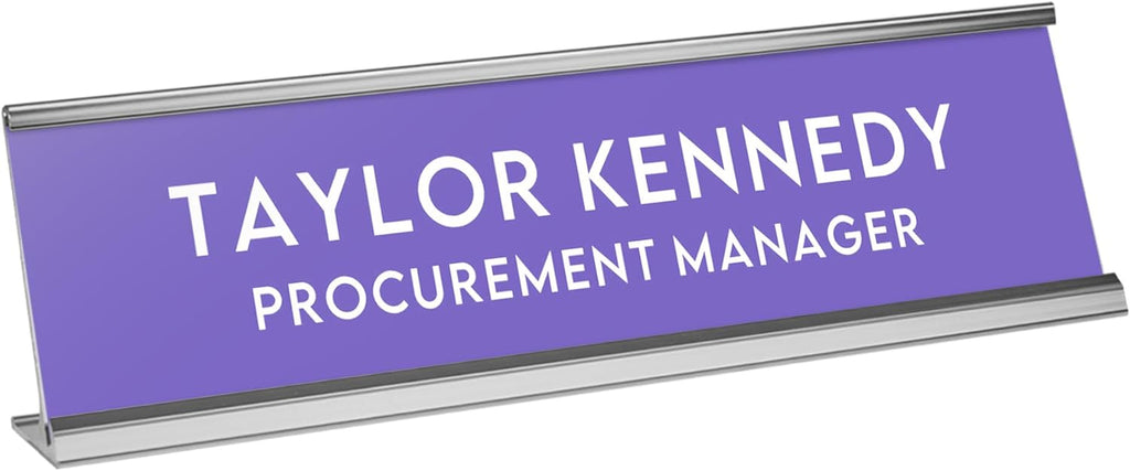 Custom Engraved Desk Plate | Personalized with your Name and Title | Perfect Decor for Office, Business, or Home | Multiple Font and Color Options | 2x8" or 2x10" (Purple w/White Letters, 2x8")