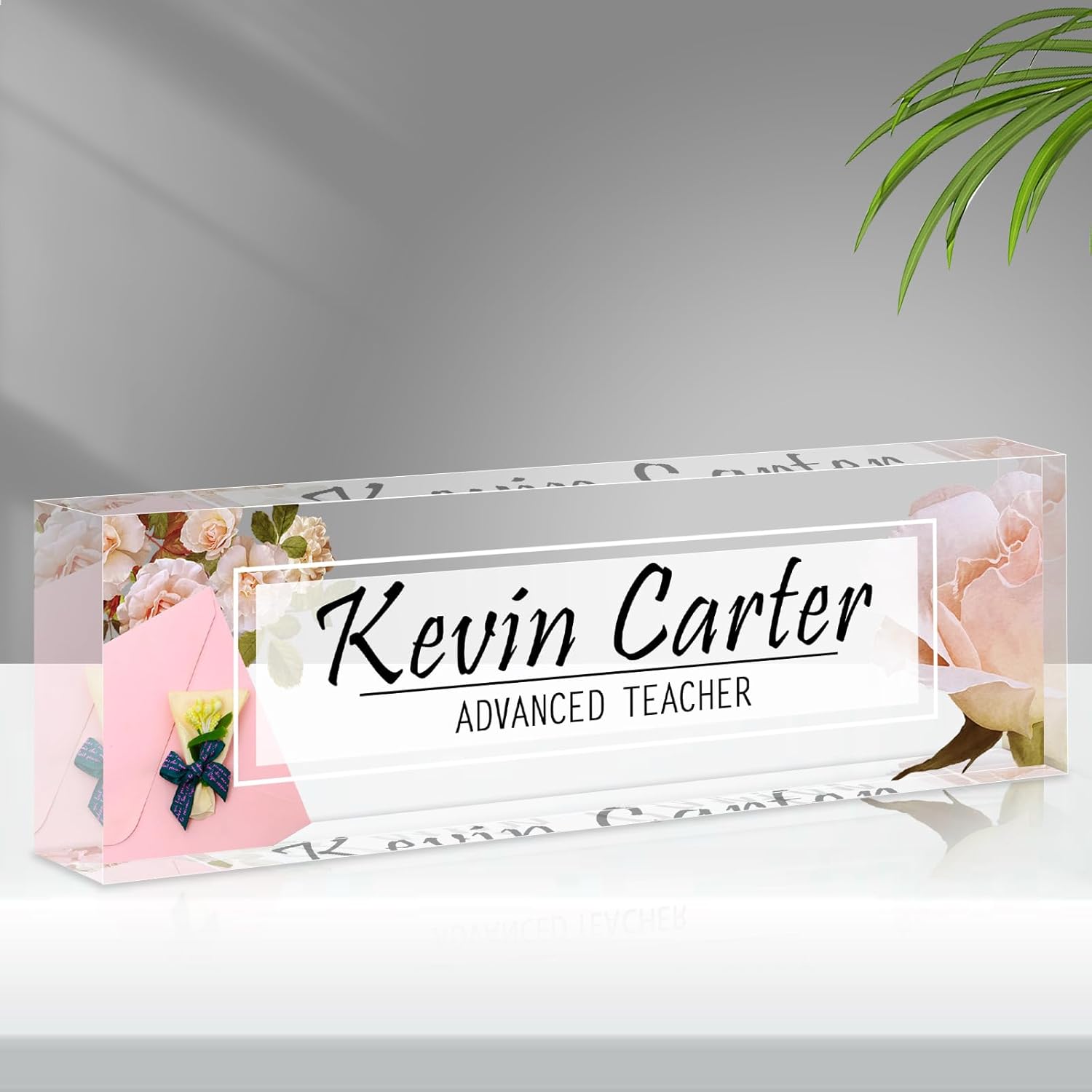 Name Plate for Desk Personalized, Acrylic Desk Decorations, Employee Appreciation Gifts, Custom Office Gifts for Coworkers, Boss, Teacher, Nurse (Pink Rose)