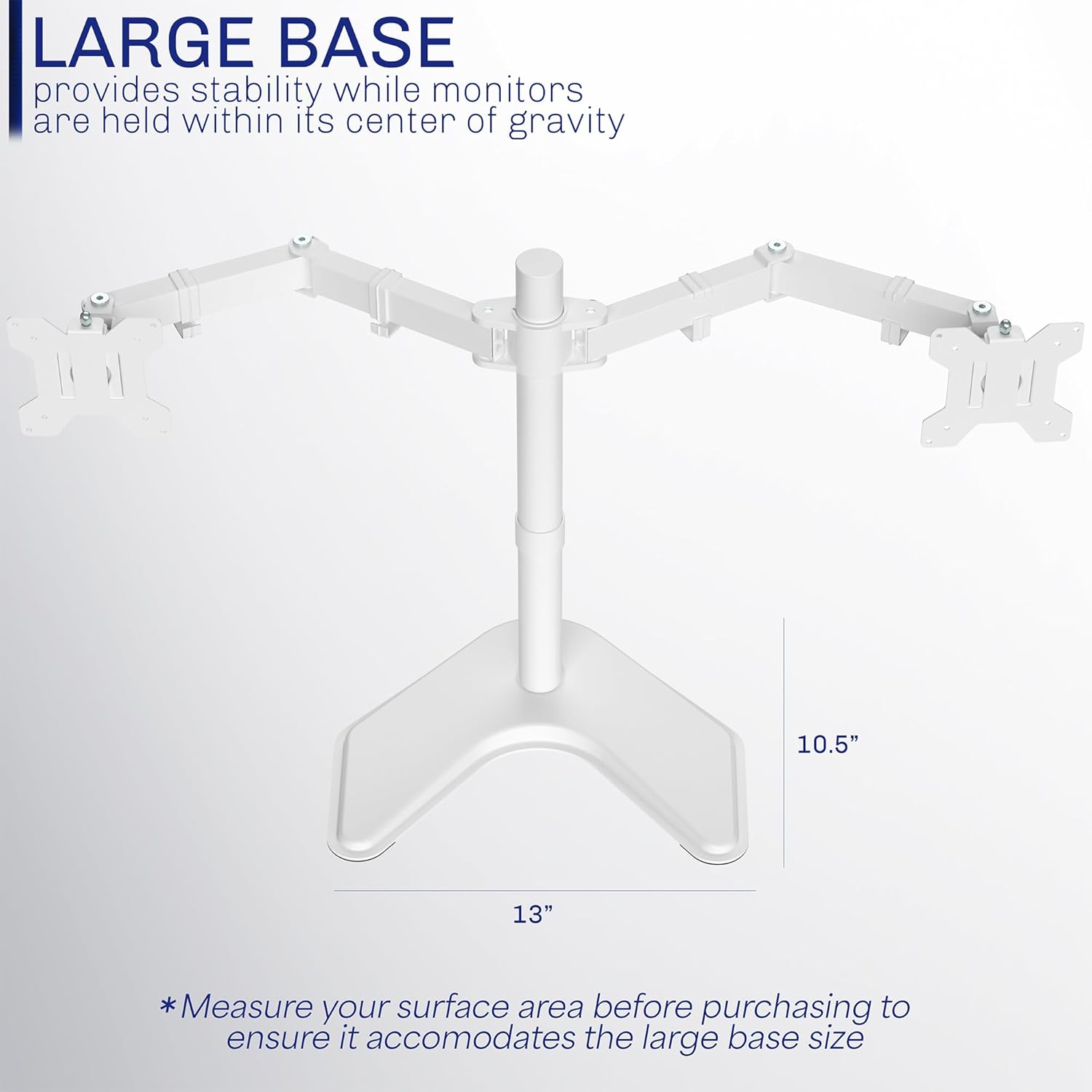 VIVO Dual LED LCD Monitor Mount, Free-Standing Desk Stand for 2 Screens up to 27 Inch, Fully Adjustable Arms with Max VESA 100x100mm, Extra Large Base, White, STAND-V002FW