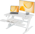 Claiks Standing Desk Converter 32 inch, Height Adjustable Sit Stand Up Desk Riser, Quick Sit to Stand Tabletop Dual Monitor Riser Workstation for Home Office with Keyboard Tray, White