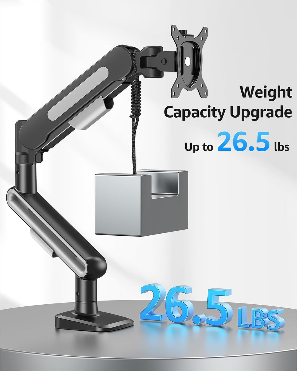 MOUNTUP Single Monitor Desk Mount for 4.4-26.5lbs, Heavy Duty Monitor Arm for 40 39 37 34 32 27inch, Full-Motion Monitors Stand, Height Adjustable Gas Spring Monitors Arm with C-Clamp＆Grommet Base