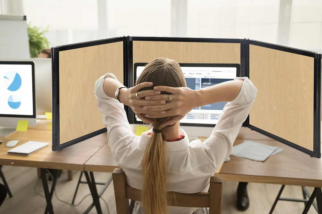 Versare Folding Tabletop Display | 3-Panel Partition | Lightweight Portable Workspace Divider | Latte 99" x 24"