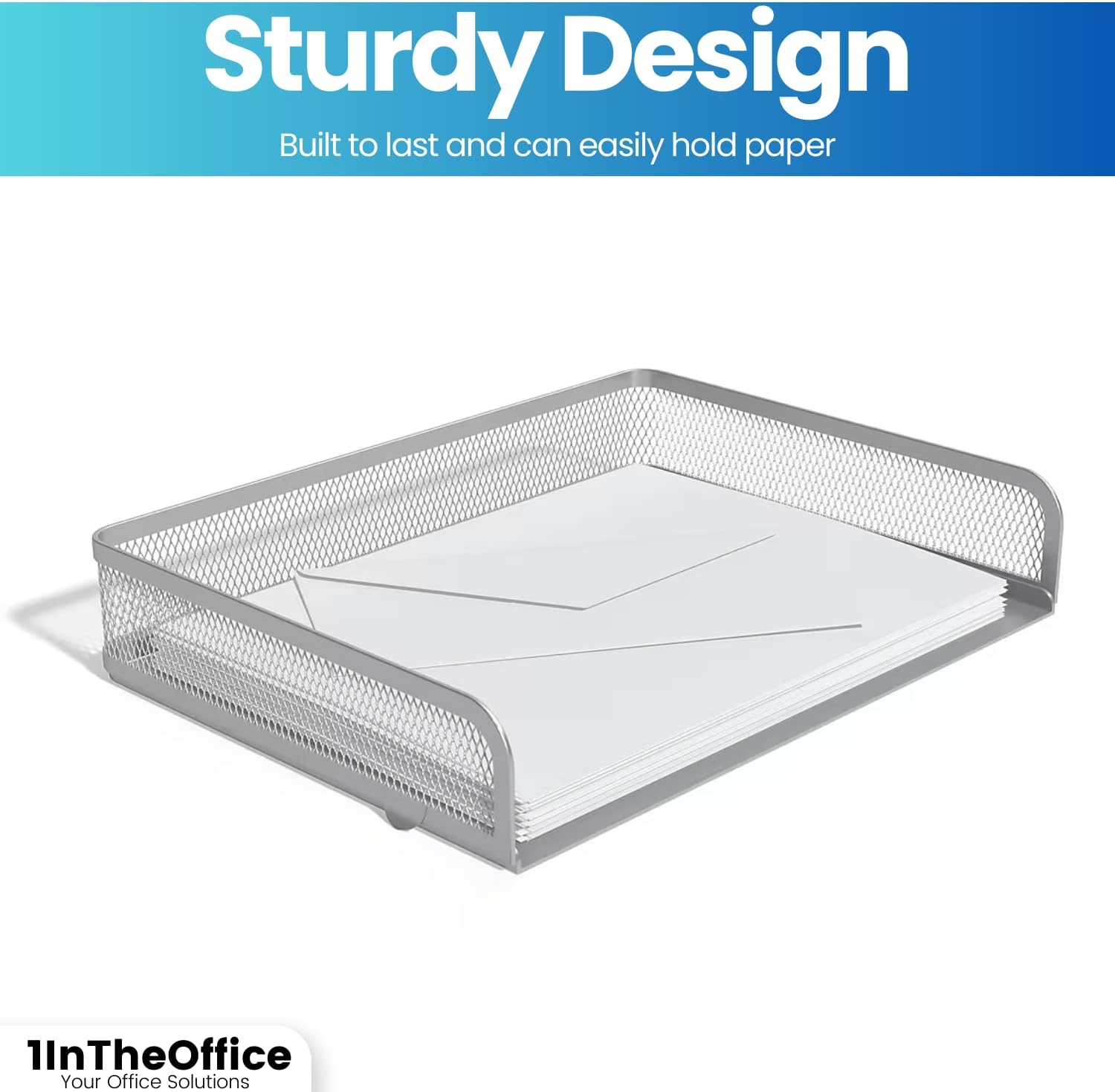 Stackable Side Load Letter Tray, Silver Wire Metal Mesh Paper Tray Organizer, "2 Trays"