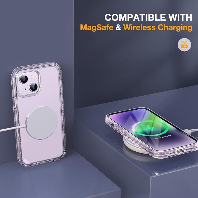 Miracase Designed for iPhone 14 Case 6.1 inch, [Built-in Tempered Glass Screen Protector] [Bubble Free] Full-Body Protective Bumper Phone Case with Camera Lens Protector, Clear Glitter