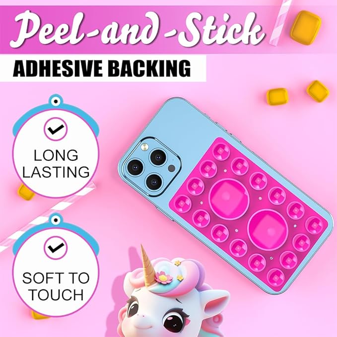 Silicone Suction Holder, Silicon Adhesive Phone Accessory for iPhone and Android, Hands-Free Mirror Shower Phone Holder, TikTok Videos and Selfies (Rose Pink, Single Sided)