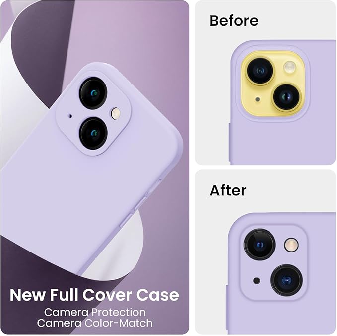FireNova Designed for iPhone 14 Case, Silicone Upgraded [Camera Protection] Phone Case with [2 Screen Protectors], Soft Anti-Scratch Microfiber Lining Inside, 6.1 inch, Clove Purple