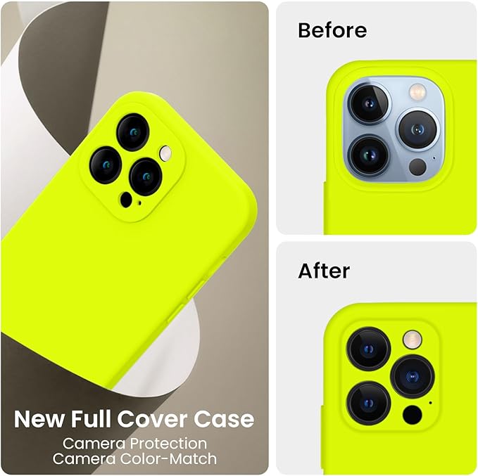 FireNova Designed for iPhone 13 Pro Max Case, Silicone [Camera Protection] Phone Case with [2 Screen Protectors], Soft Anti-Scratch Microfiber Lining Inside, 6.7 inch, Fluorescent Green