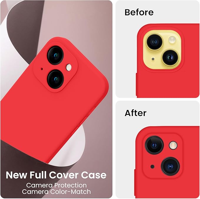 FireNova Designed for iPhone 14 Case, Silicone Upgraded [Camera Protection] Phone Case with [2 Screen Protectors], Soft Anti-Scratch Microfiber Lining Inside, 6.1 inch, Red