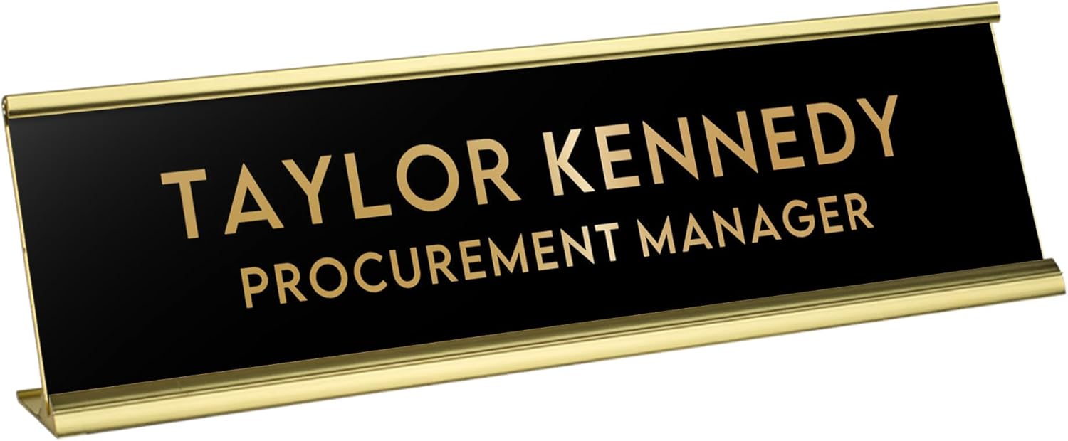 Custom Engraved Desk Plate | Personalized with your Name and Title | Perfect Decor for Office, Business, or Home | Multiple Font and Color Options | 2x8" or 2x10" (Black w/Gold Letters, 2x8")