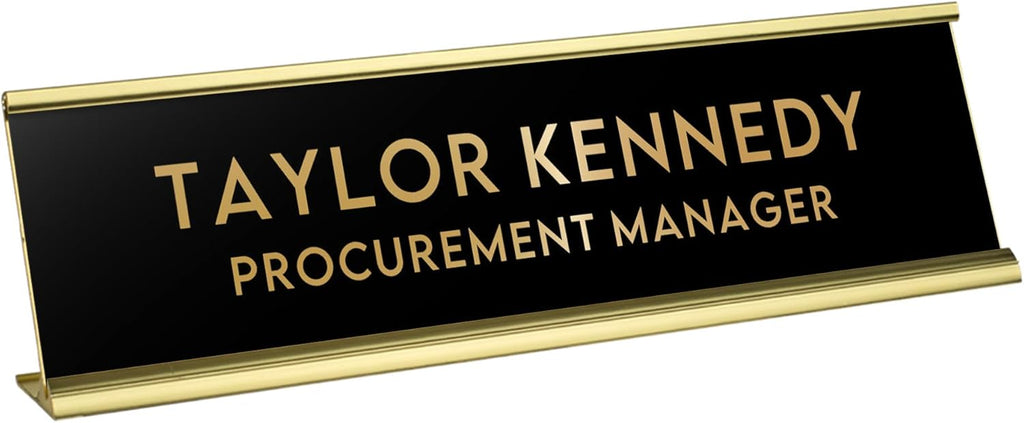 Custom Engraved Desk Plate | Personalized with your Name and Title | Perfect Decor for Office, Business, or Home | Multiple Font and Color Options | 2x8" or 2x10" (Black w/Gold Letters, 2x10")