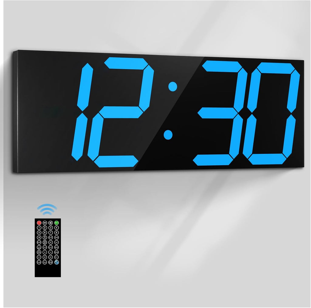 18.7in Large Digital Wall Clock,LED Digital Clock with Big Number,Multi-Function Remote Controlled Wall Clock with Timer, Alarm and Calendar Display(Blue)