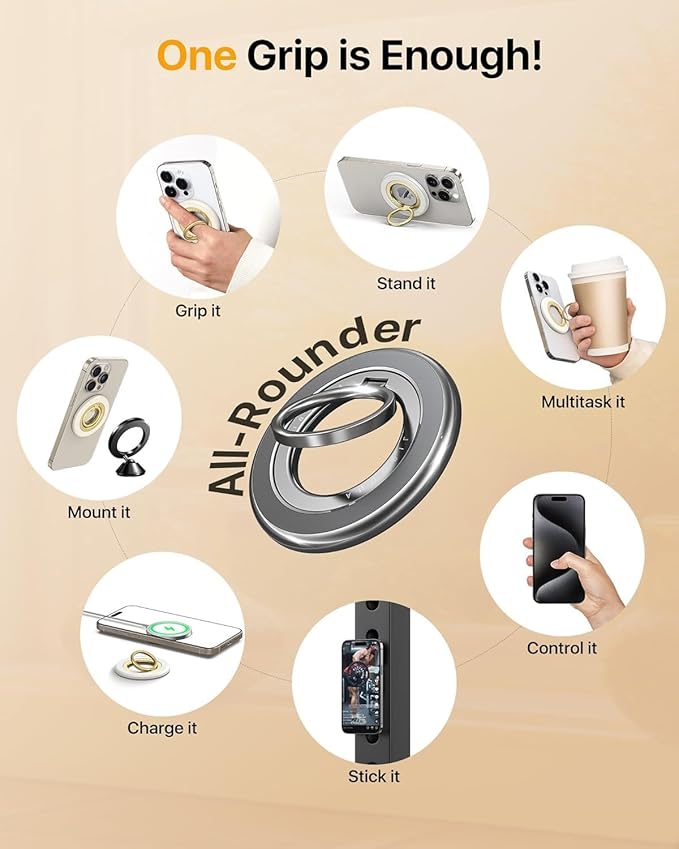 andobil 2025 Upgraded Double-sided Magnetic Phone Grip for MagSafe [Sability Max] Strong Magnetic Phone Ring Holder Compatible with MagSafe Accessories iPhone 16 Plus 15 14 13 12 Pro Max Mini Titanium