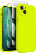 FireNova Designed for iPhone 14 Case, Silicone Upgraded [Camera Protection] Phone Case with [2 Screen Protectors], Soft Anti-Scratch Microfiber Lining Inside, 6.1 inch, Fluorescent Green