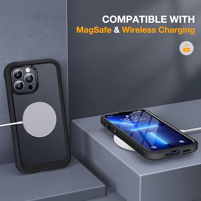 Miracase Glass Case for iPhone 13 Pro Max 6.7 inch, Upgrade Full-Body Clear Bumper Case with Built-in 9H Tempered Glass Screen Protector for iPhone 13 Pro Max, Matte Black