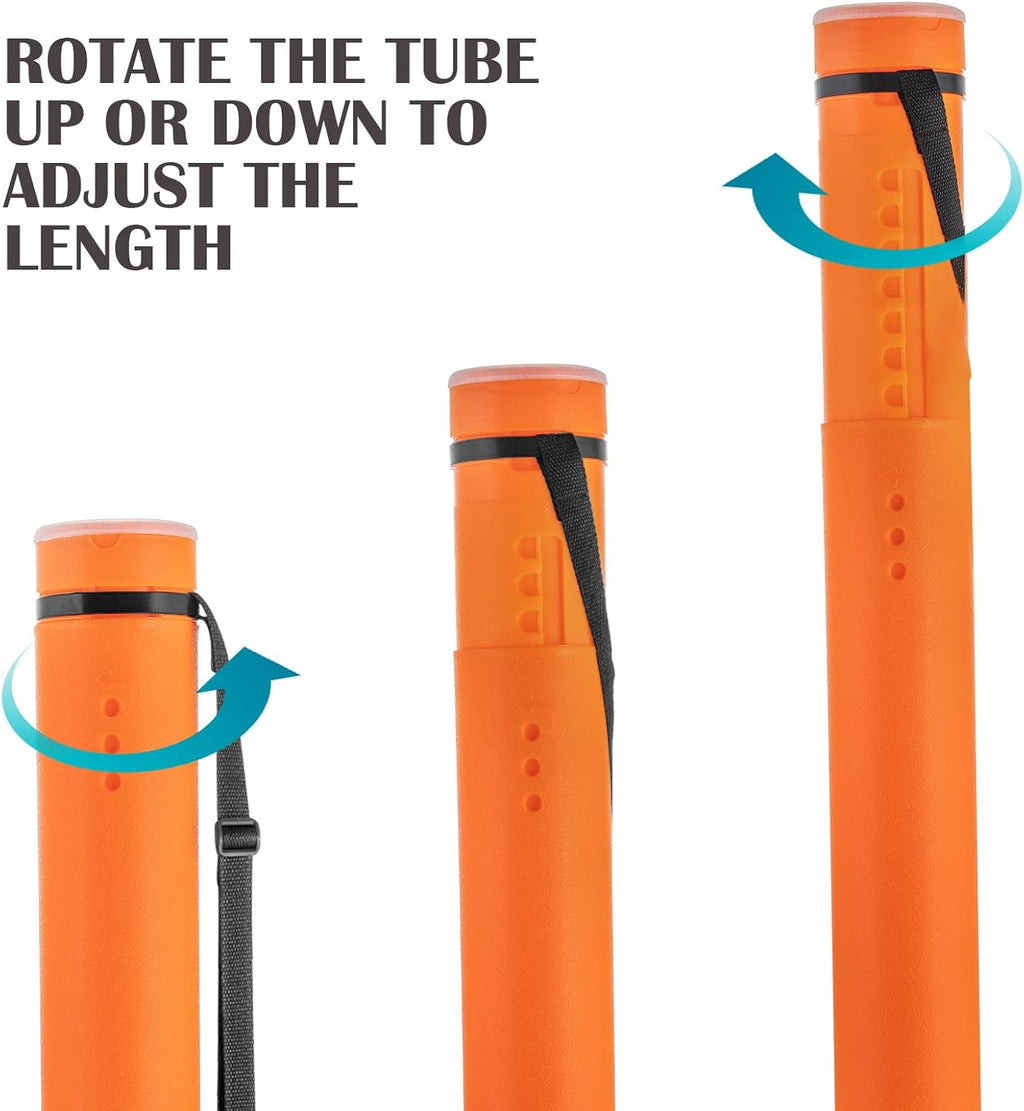 JJRING Orange Poster Tube, 25" to 40" Extendable Poster Storage Holder Tube with Carrying Strap, Poster Carrying Case for Blueprints, Scrolls, Maps and Architect Papers
