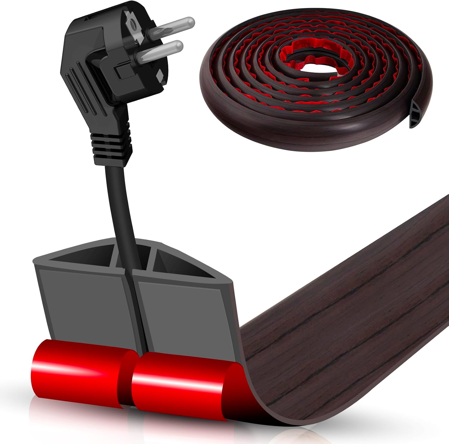 Floor Cord Cover Self Adhesive Cord Hider,20FT Cable Management, Extension Strip Protector for Wires, Prevent Cable Trips for Offices, Gyms, Exhibitions Cavity:0.39"(W) x 0.27"(H) Black Wood