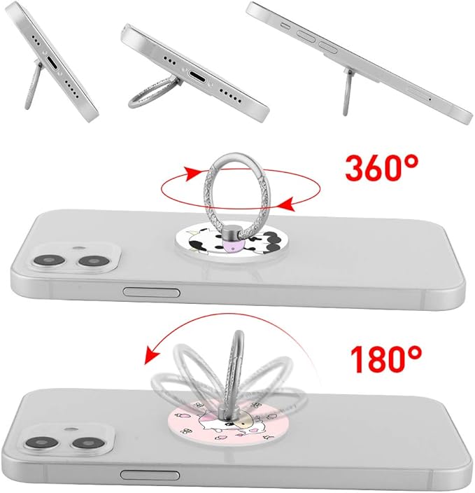 Bonoma Phone Ring Stand, 3 Pack Cute Cow 360 Degree Rotation Finger Grip Stand Holder Compatible with Smartphones and Tablets