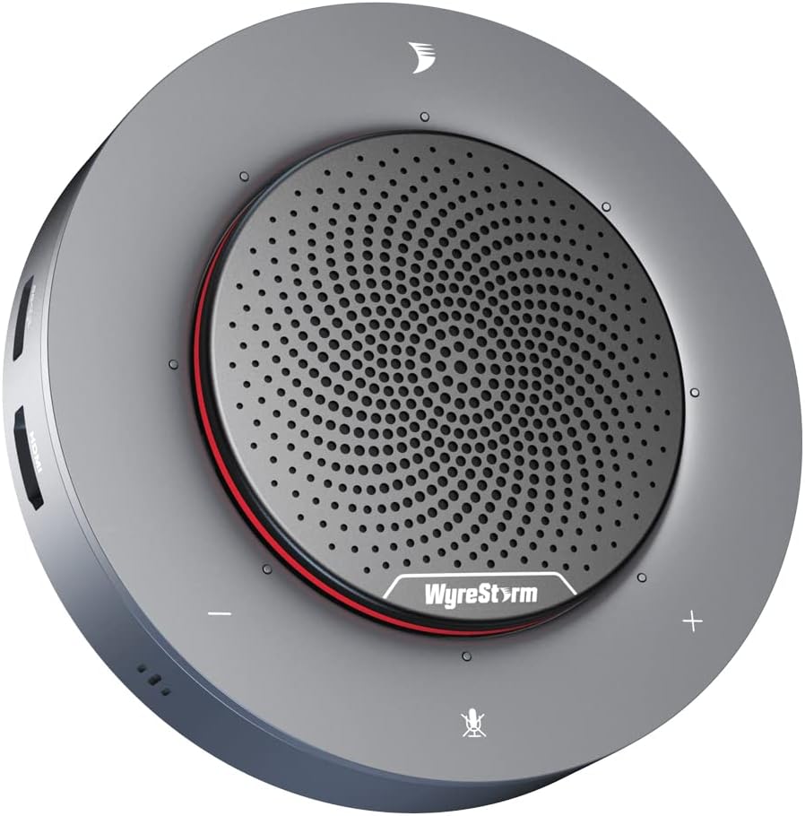 WYRESTORM Halo 90 Conference Speaker with USB-C Multi-Port Adapter Docking Supply Power to PC, 4 Noise-canceling Mics, Enhanced 360° Voice Pickup, 4K@60Hz Video Resolution, AGC Voice Balance