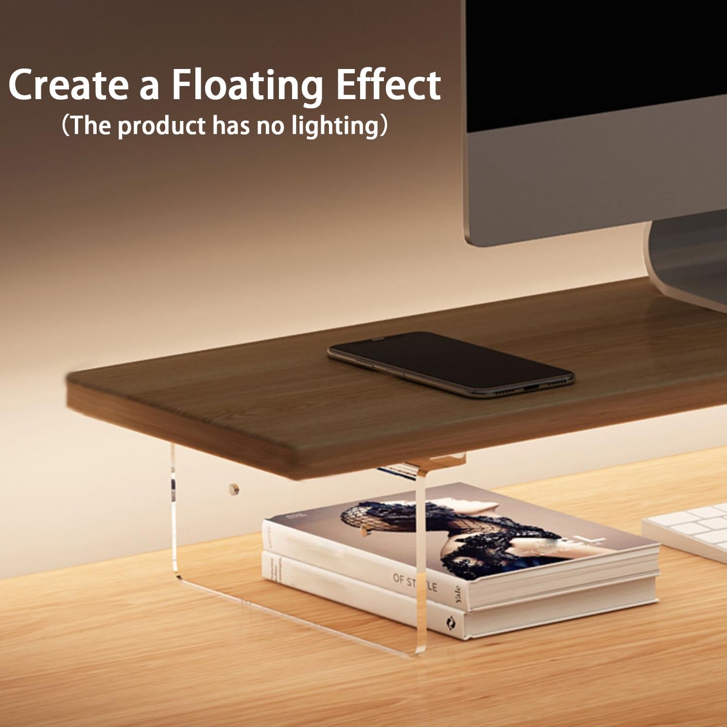 Monitor Stand Riser 2.16/3.34 Inch 2 Height Adjustments Acrylic Stand with Installation Tool, Desk Organizer Accessories Office Desk Storage Rack Screen/PC/Printer/Laptop Riser 7.8 x 15.7 Inch (White)