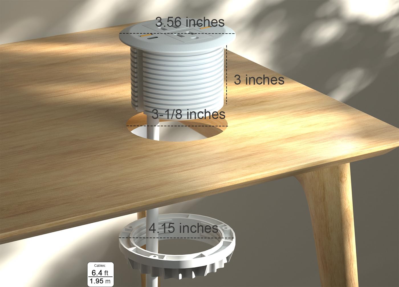 2pcs Desktop Power Grommet,Dual PD20W USB C,40W Total Output,4 USB Ports,Flush Mounted for 3-1/8" Desk Grommet Holes,Round Recessed Outlet,ETL-Certified,Flat Plug,6.4 ft,White