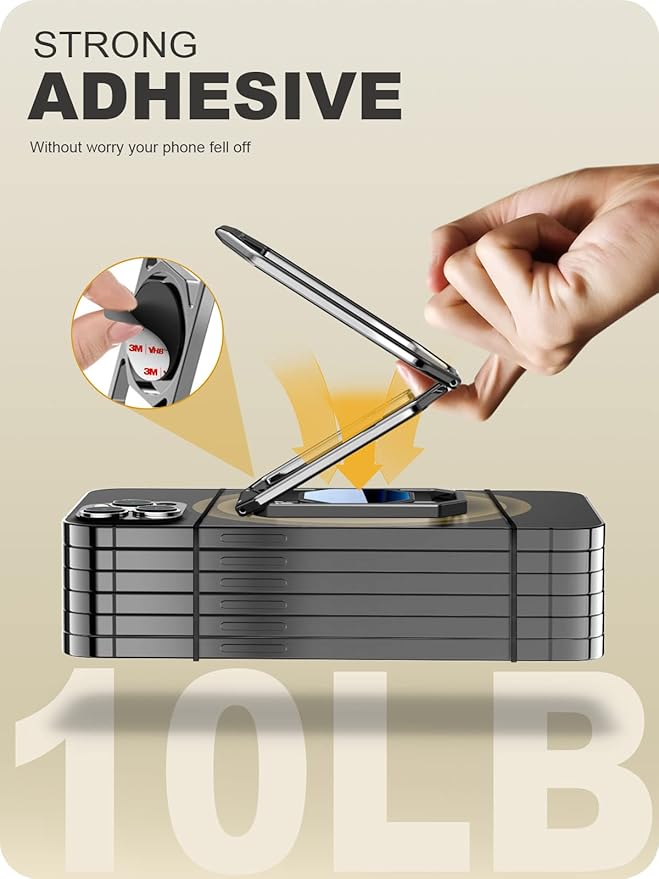 A-LuGei 𝗙𝗼𝗹𝗱𝗮𝗯𝗹𝗲 & 𝗔𝗱𝗷𝘂𝘀𝘁𝗮𝗯𝗹𝗲 Cell Phone Ring Holder Stand, Phone Kickstand for Desk, Cell Phone Holder for Hand, Ring for Back of iPhone, Metal Phone Grip for Magnetic Car Mount