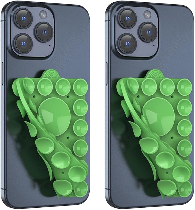 Silicone Suction Phone Holder Mount, Silicon Phone Accessory for iPhone and Android, Hands-Free Mirror Shower Mount, TikTok Videos and Selfies (Grass Green 2Pack, Double Sided)