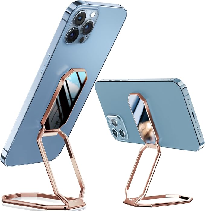 A-LuGei 𝗙𝗼𝗹𝗱𝗮𝗯𝗹𝗲 & 𝗔𝗱𝗷𝘂𝘀𝘁𝗮𝗯𝗹𝗲 Cell Phone Ring Holder Stand, Phone Kickstand for Desk, Cell Phone Holder for Hand, Ring for Back of iPhone, Metal Phone Grip for Magnetic Car Mount