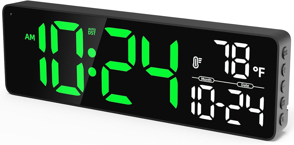 Large LED Digital Wall Clock with Date, Temperature, Auto-Brightness, Auto-DST | Big Digital Clock for Bedroom, Desk, Classroom, Living Room, Kitchen, Office, Gym, Farmhouse, Xmas Gift for Seniors