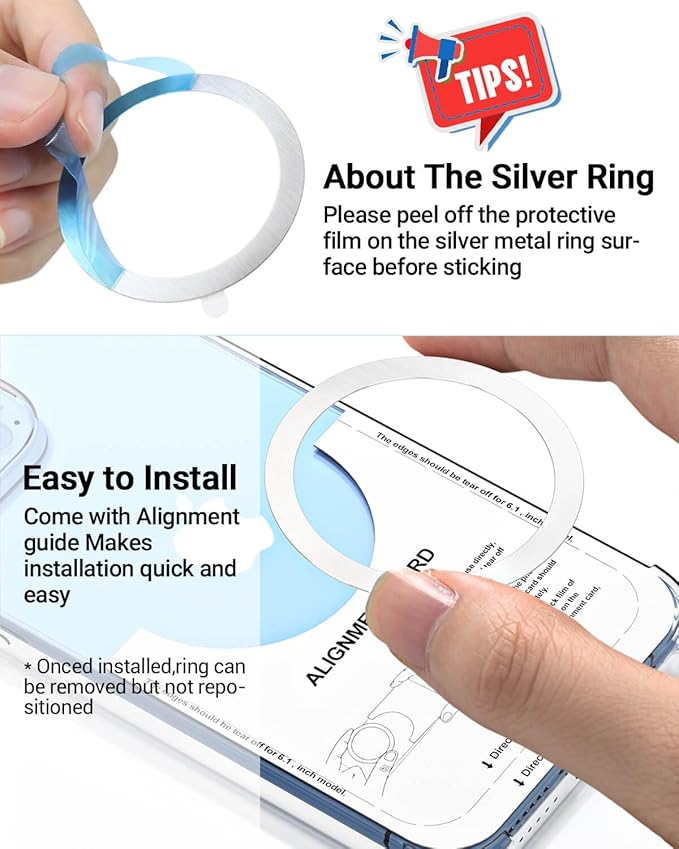 Magnetic Wireless Charging Magsafe Ring-6 PCS,Ultra-Thin(0.4mm) Magsafe Sticker, Compatible with iPhone 16/15/14/13 Series,Samsung Galaxy,Google Pixel Series,Magsafe Accessories-3Black&3Silver
