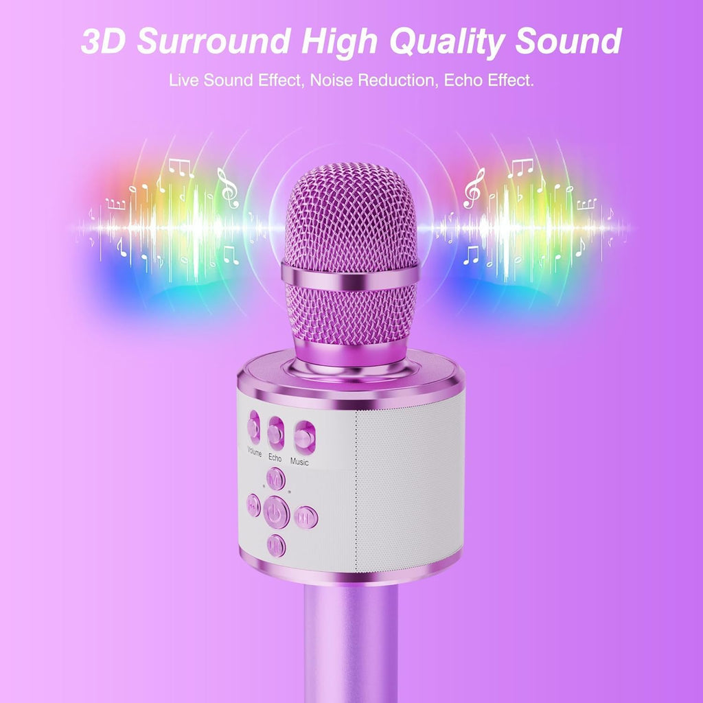 BONAOK Karaoke Microphone for Kids & Adults - Bluetooth Microphones Singing Mic with Disco Lights, Echo Effect, Built-in Speaker Portable Karaoke Player for Party Travel Gifts Q78(Light Purple)