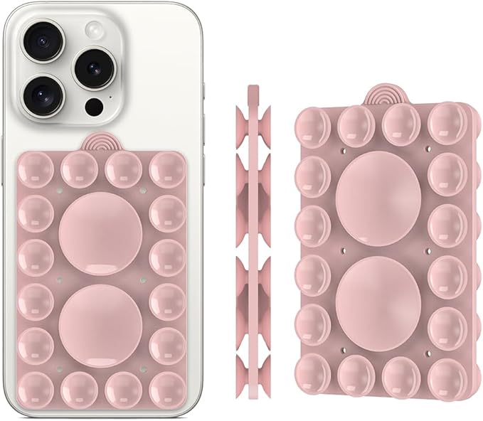Silicone Suction Phone Holder Mount,Silicon Adhesive Phone Accessory for iPhone and Android, Hands-Free Mirror Shower Phone Holder,TikTok Videos and Selfies (Light Pink 2Pack, Double Sided)
