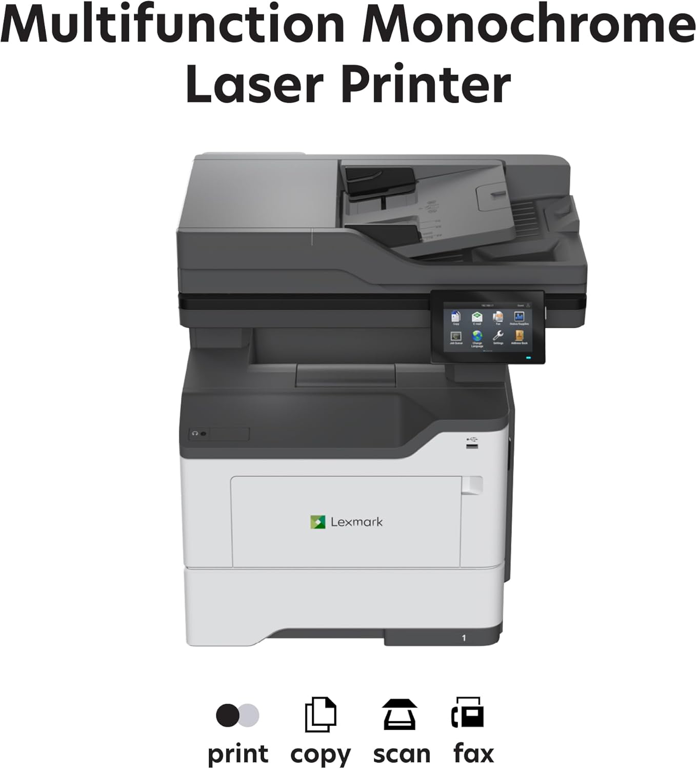 LEXMARK MX532adwe Monochrome Laser Printer, Integrated Duplex, Energy Star, 4.3-inch Color Touch Screen, Print Speed: Up to 46 ppm, Recommended Monthly Page Volume: 2,000-15,000 Pages(38S0820)