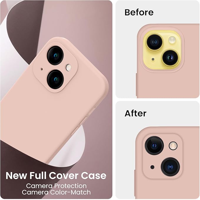 FireNova Designed for iPhone 14 Case, Silicone Upgraded [Camera Protection] Phone Case with [2 Screen Protectors], Soft Anti-Scratch Microfiber Lining Inside, 6.1 inch, Pinksand