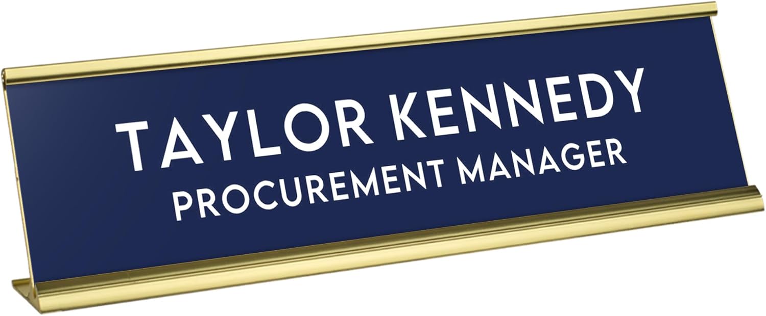 Custom Engraved Desk Plate | Personalized with your Name and Title | Perfect Decor for Office, Business, or Home | Multiple Font and Color Options | 2x8" or 2x10" (Dark Blue w/White Letters, 2x10")