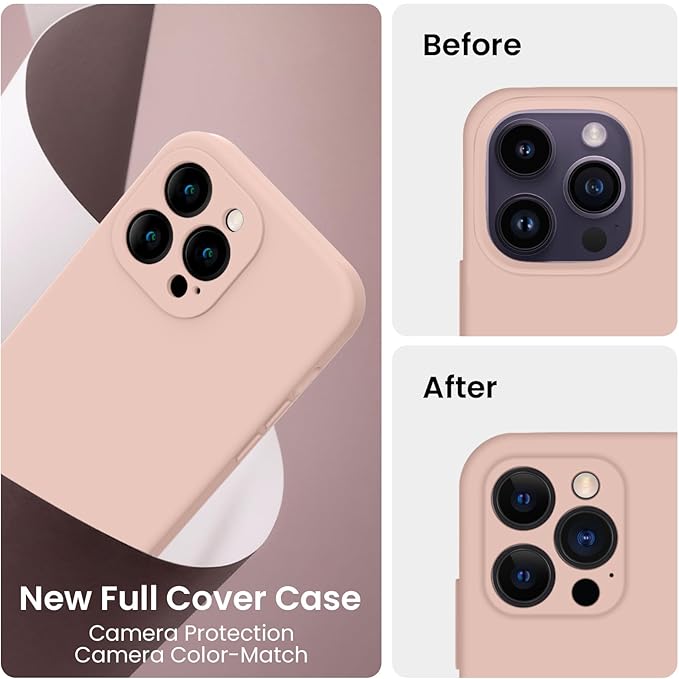 FireNova for iPhone 14 Pro Case, Silicone Upgraded [Camera Protection] Phone Case with [2 Screen Protectors], Soft Anti-Scratch Microfiber Lining Inside, 6.1 inch, Pinksand