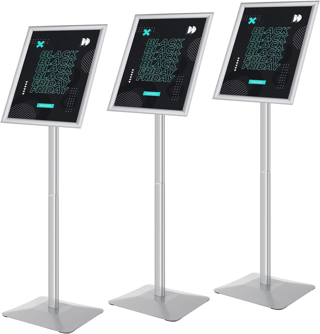 Sign Stand for Display, 11lbs Integrated Rod Heavy Duty Pedestal Floor Signage Stand Holder, for Outdoor or Indoor Advertising (11 x 17, Silver, 3Pack)