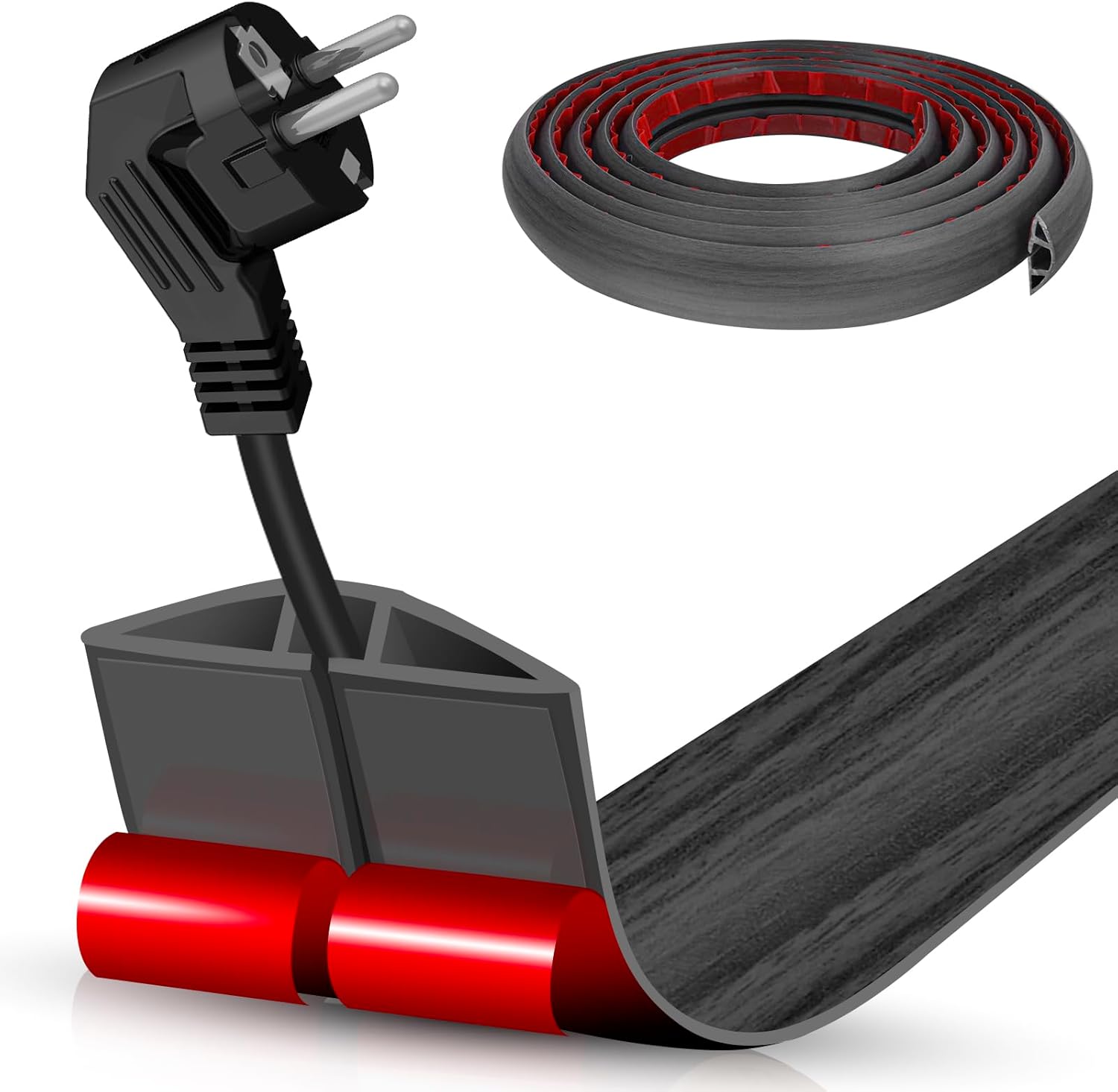 Floor Cord Cover Self Adhesive Cord Hider,10FT Cable Management, Extension Strip Protector for Wires, Prevent Cable Trips for Offices, Gyms, Exhibitions Cavity:0.39"(W) x 0.27"(H) Wooddarkblack